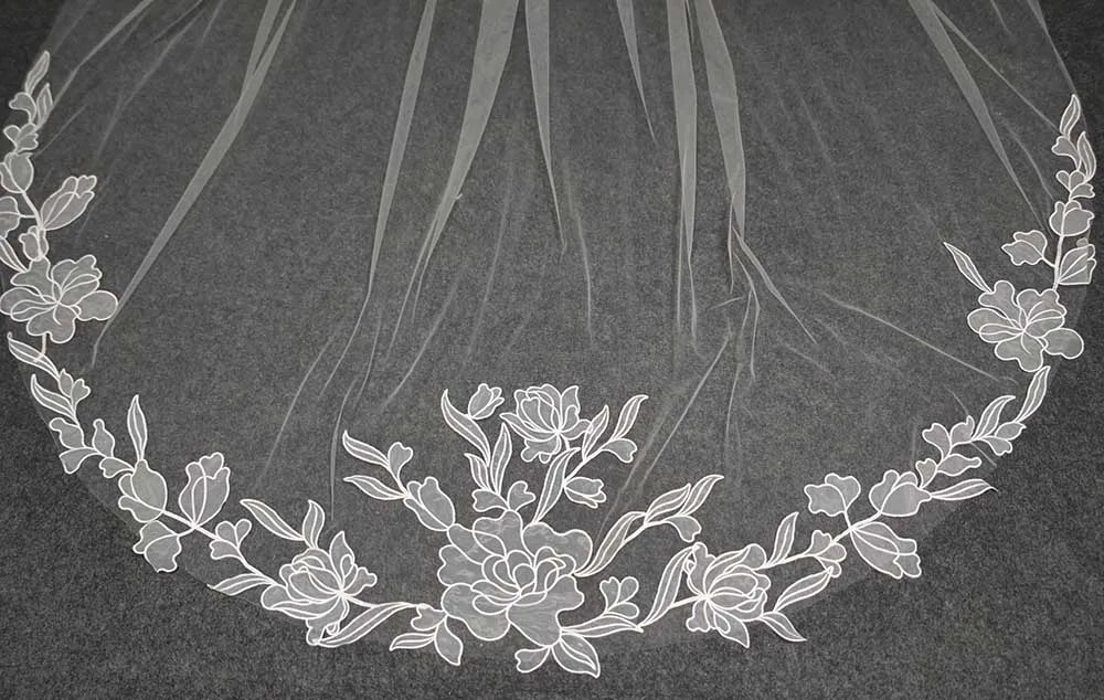 voile mariée monocouche broderie florale blanc classique translucide peigne erotique