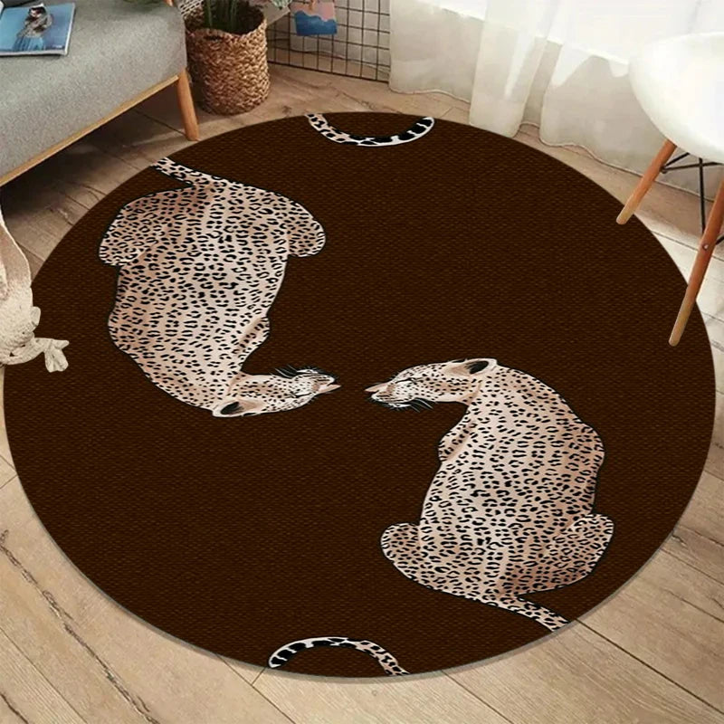tapis rond léopard feuilles palmier moderne salon chambre extérieur décoratif 80x80cm 120x120cm polyester non