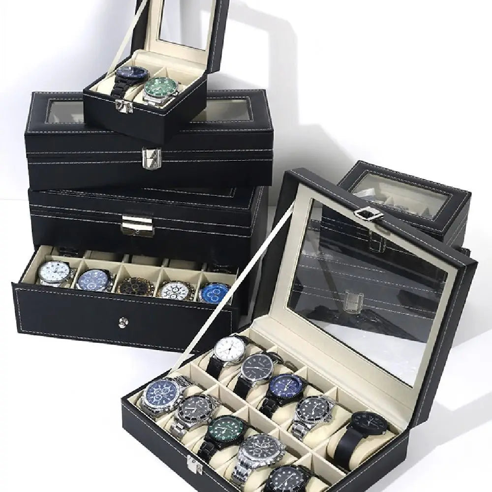 boîte montres simili cuir noire cadenas classique rangement étanche femmes