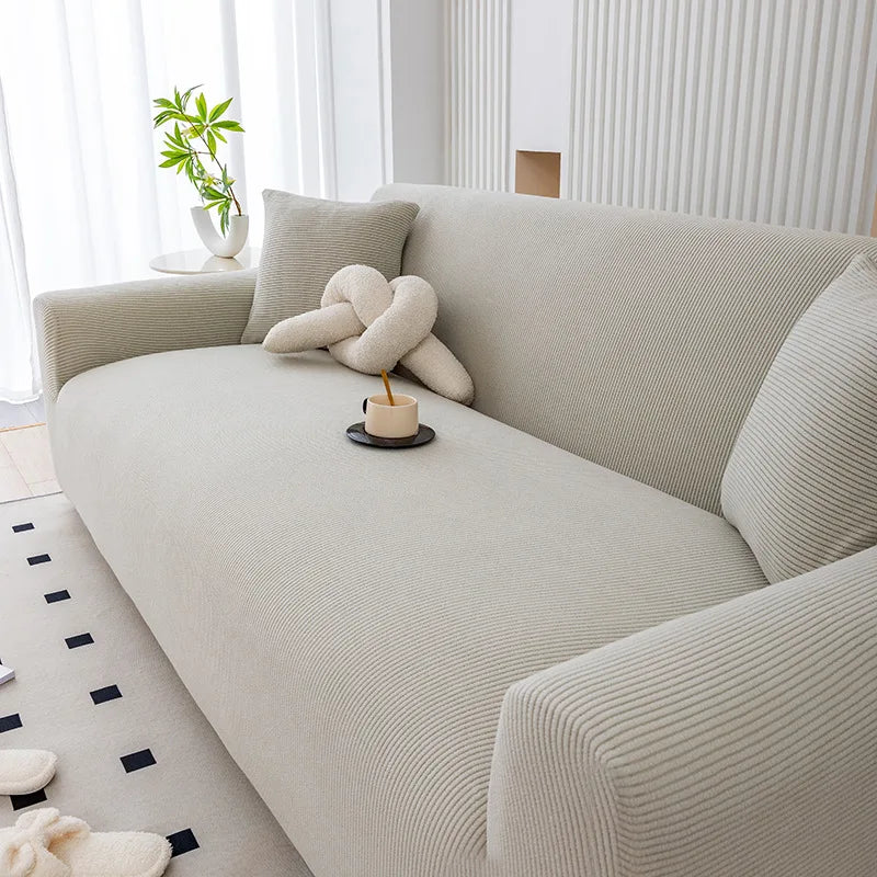 housses canapé polyestère beige rayures horizontales moderne lavable machine adaptable places