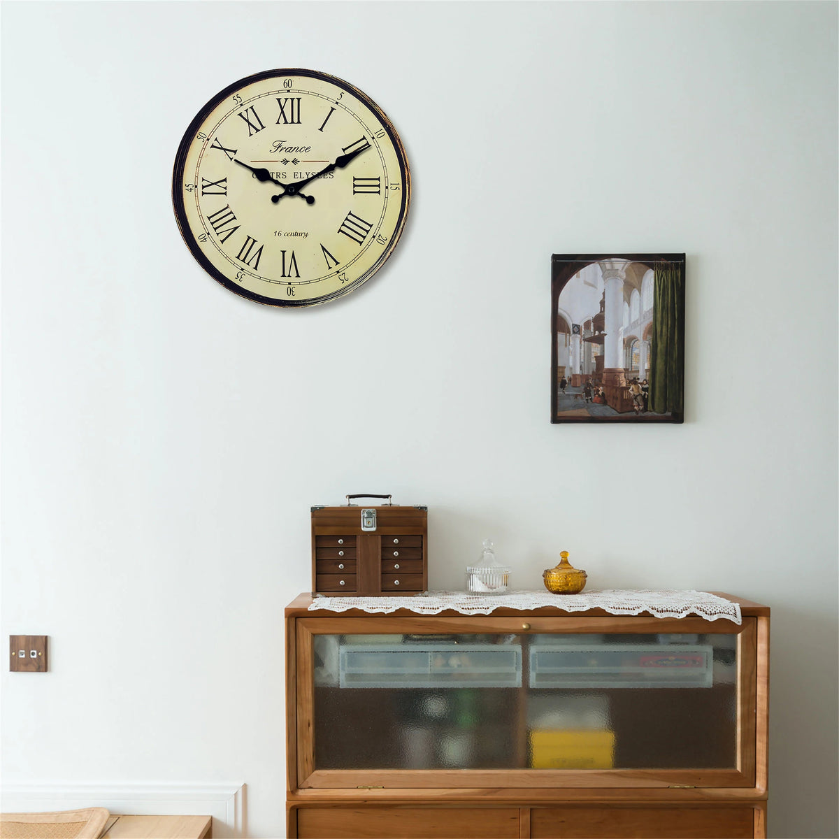 horloge murale classique bois beige números romanos aiguille quartz sans piles vintage salon chambre