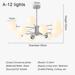 Suspension lumineuse moderne boules sphériques translucides structure chromée salon chambre coucher