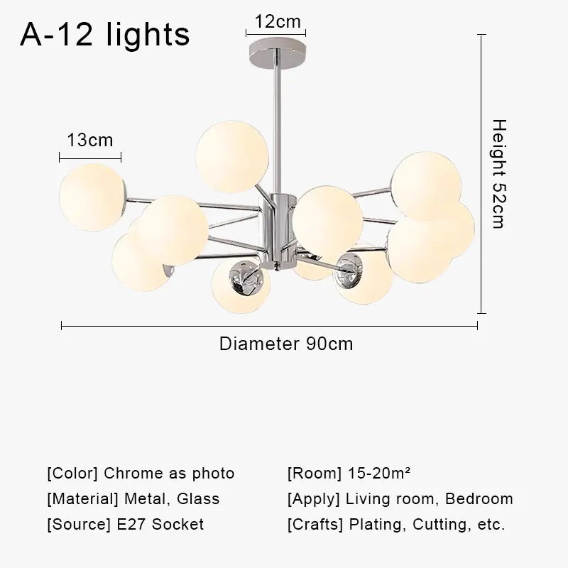 Suspension lumineuse moderne boules sphériques translucides structure chromée salon chambre coucher
