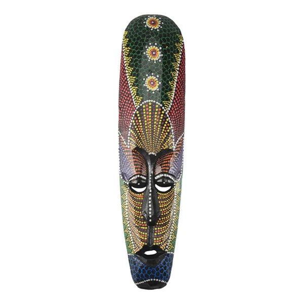 masque decoratif africain bois peint geometrique mural decoration maison tribale