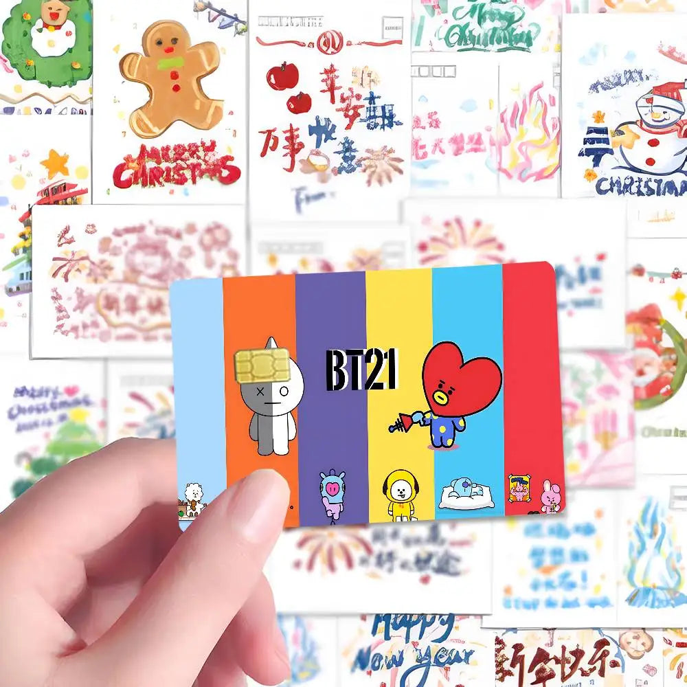 autocollants carte banque cartes modernes dessin animé personnages bt21 coeurs waterproof réutilisables bleu orange