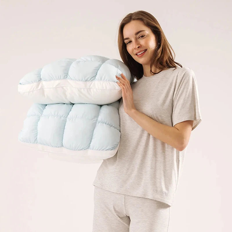 oreiller polyester coton quadrillé blanc rose gris bleu clair moderne élastique doux
