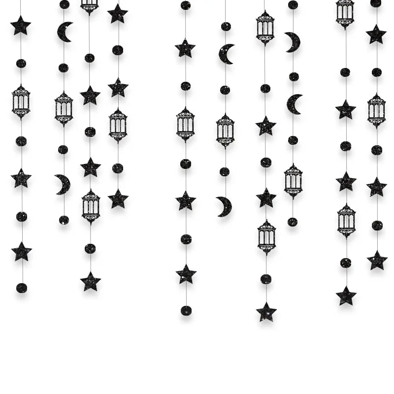 guirlande étoiles lunes lanternes or argent effets scintillants décoration eid mubarak festive intérieur