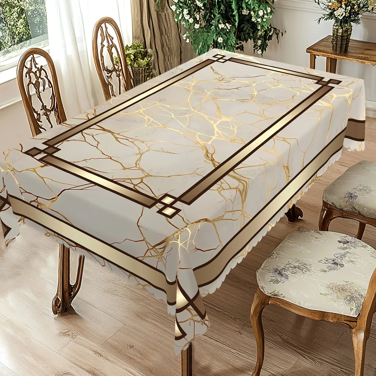 nappe table marbre doré classique blanc beige élégante imperméable machine réutilisable printemps pâquesextérieur