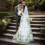 voile mariage cathédrale dentelle motif floral vert blanc élégant monocouche fixations transparent femme