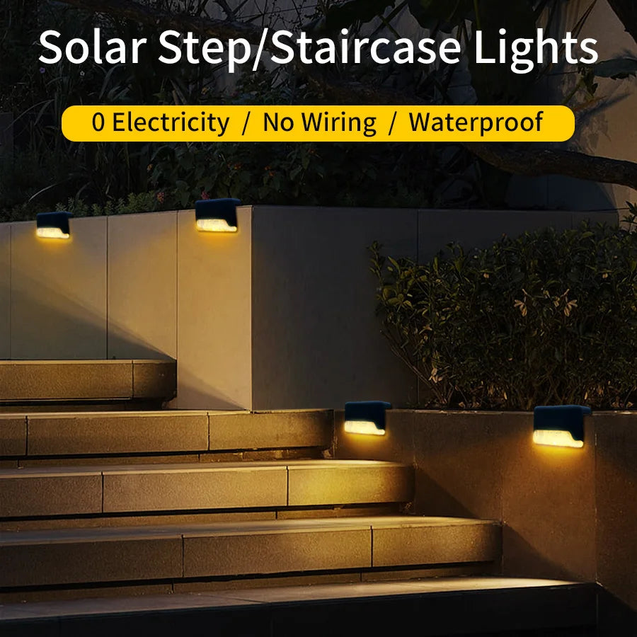 éclairage solaire moderne escalier autoinstallation led panneau solaire adhésif noir blanc lumineux minimaliste