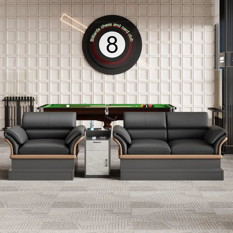 canapé moderne simili cuir noir marron clair table d'appoint intégrée forme