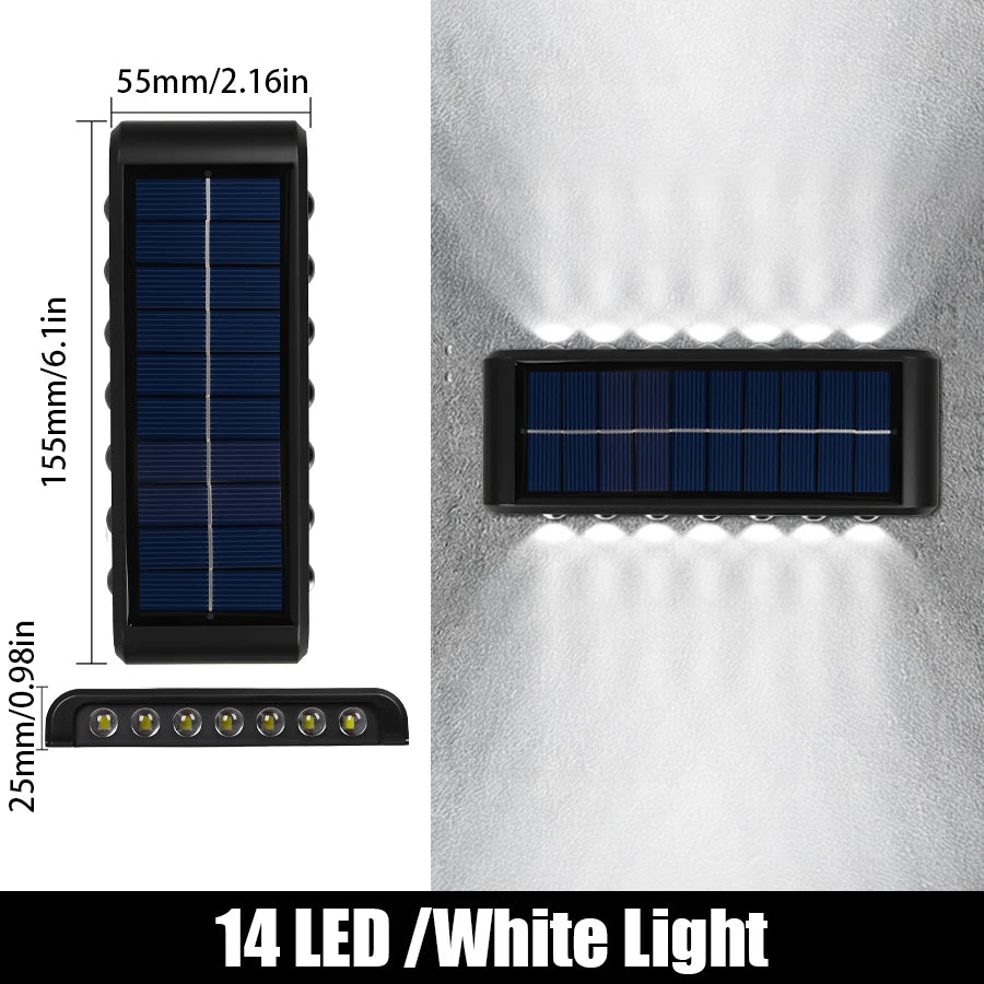 lumières solaires murales modernes 14 LED jaune clair decoration extérieure jardin