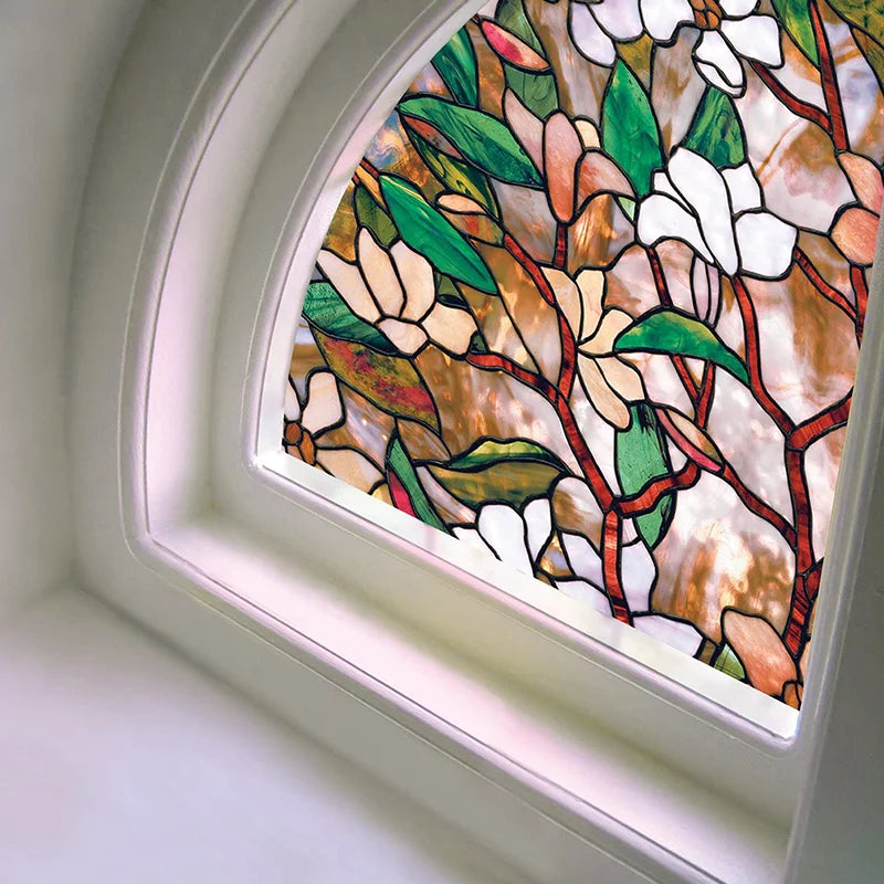 vitrail floral opaque adhésif art nouveau fenêtre décoration intérieure isolation thermique protection privacité
