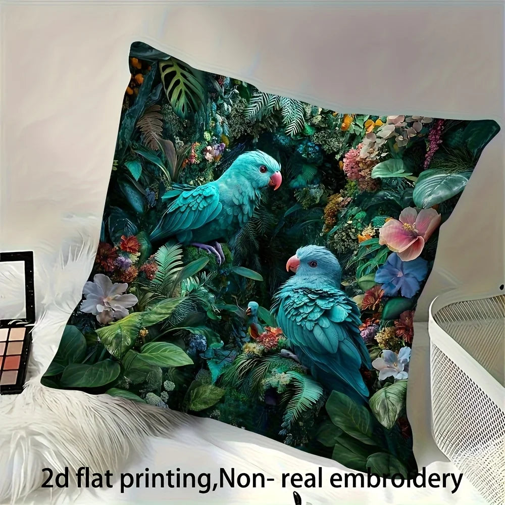 coussin imprimé 2d oiseaux fleurs feuilles vert bleu moderne maison lit canapé chambre