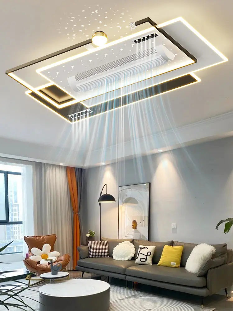 ventilateur moderne led noir blanc doré lumineux salon chambre étude entrée