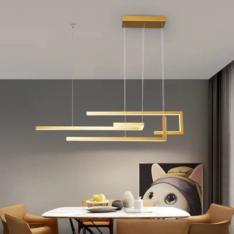 suspension lumineuse moderne rectangulaire noir doré éclairage led réglable chambre salon