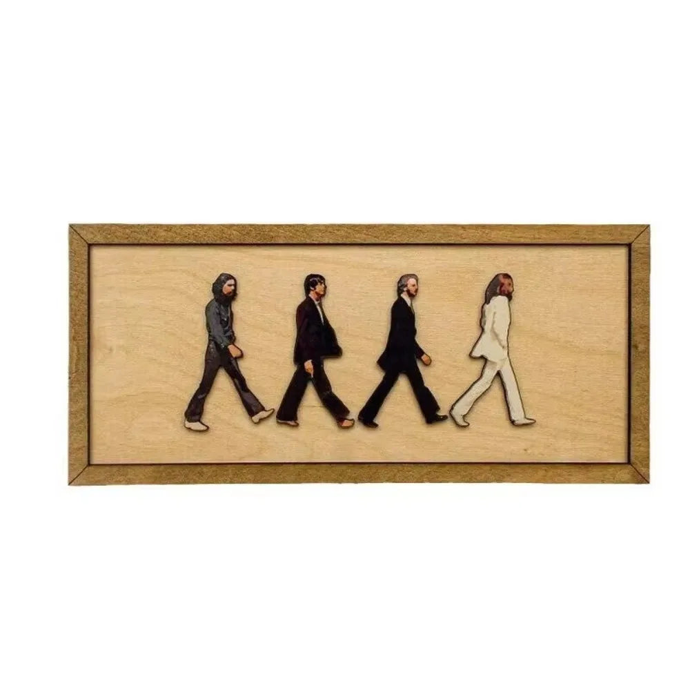 décoration murale bois clair beatles abbey road pop art vintage silhouettes murales
