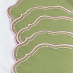 sets table vert olive rose brodé dimensions 42x30cm champêtre assiettes tasses couverts