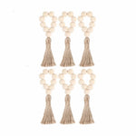 anneau serviette bois franges brocart bleu marine naturel décoratif rustic