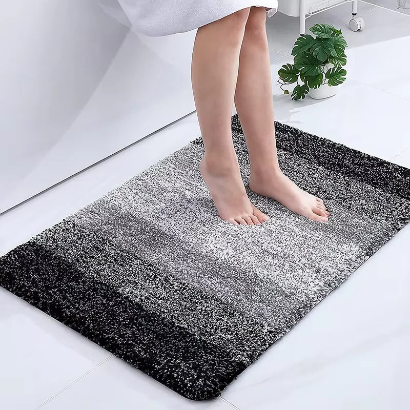 tapis bain moderne imperméable résistant cheveux longs noir gris beige bleu