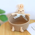 panier tissé réutilisable rangement enfant oiseaux peluche bijoux couleurs douces moderne