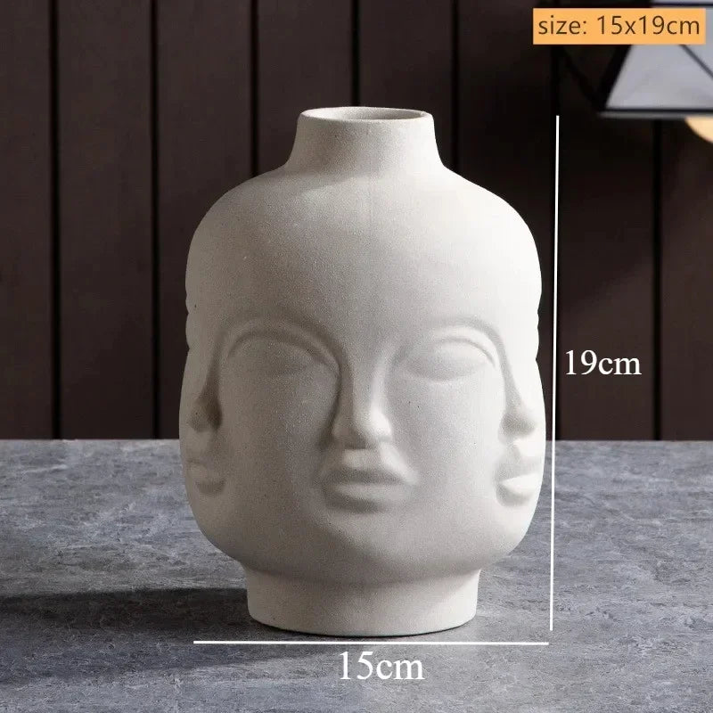 Vase céramique moderne vase table blanc visage sculpté lèvres sculptées art déco