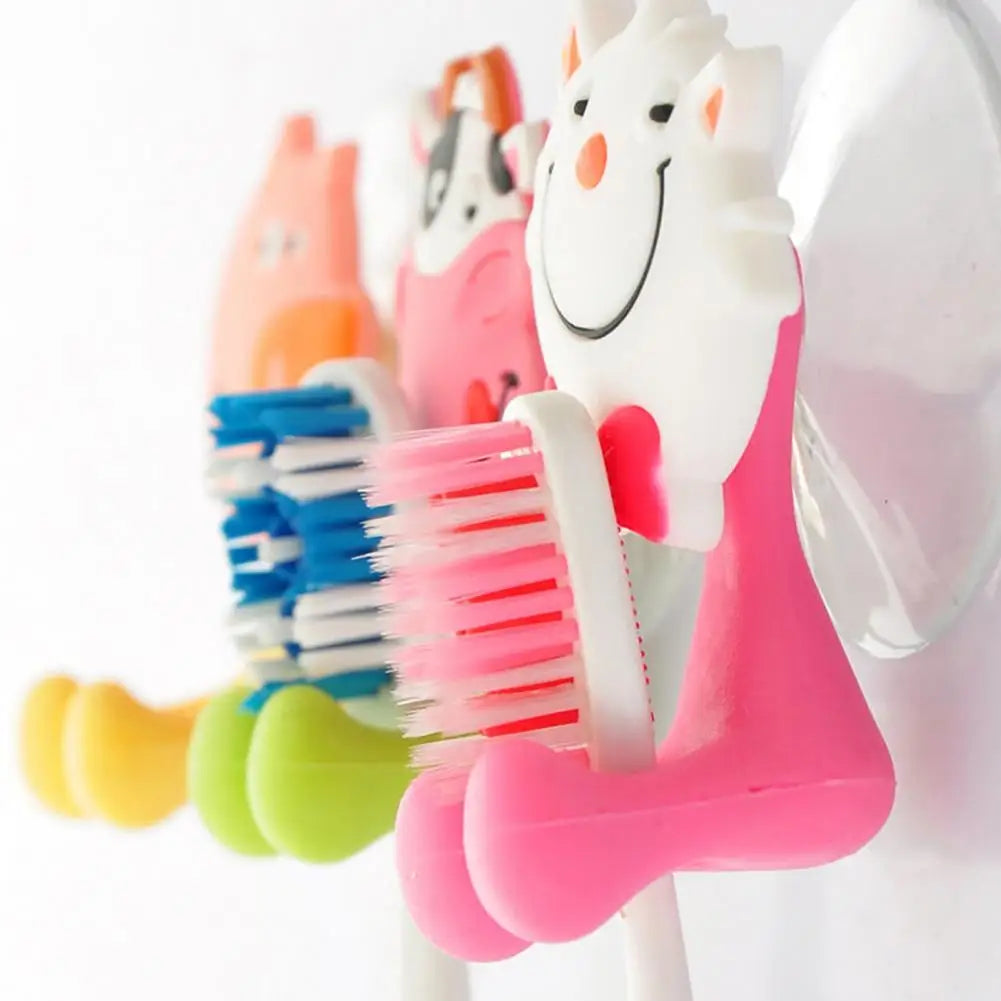 porte brosses dents animaux décoratifs vert jaune rose blanc gris adhésif suction enfants