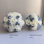 bouquets roses artificielles mariage blanc bleu gris classique élégant demoiselles honneur égliseDecorationOccasionFleursArtificielles