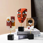 masques décoratifs abstraits résine orange blanc moderne art abstrait tringle dorée base noire anniversaire