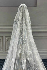 voile mariée blanc broderie strass bord coupé classique élégant dentelle paillettes translucide longueur personnalisable