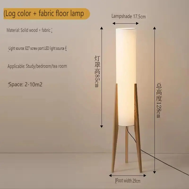 lampe sol moderne abat jour tissé pieds bois blanc ampoules led blanc bois foncé