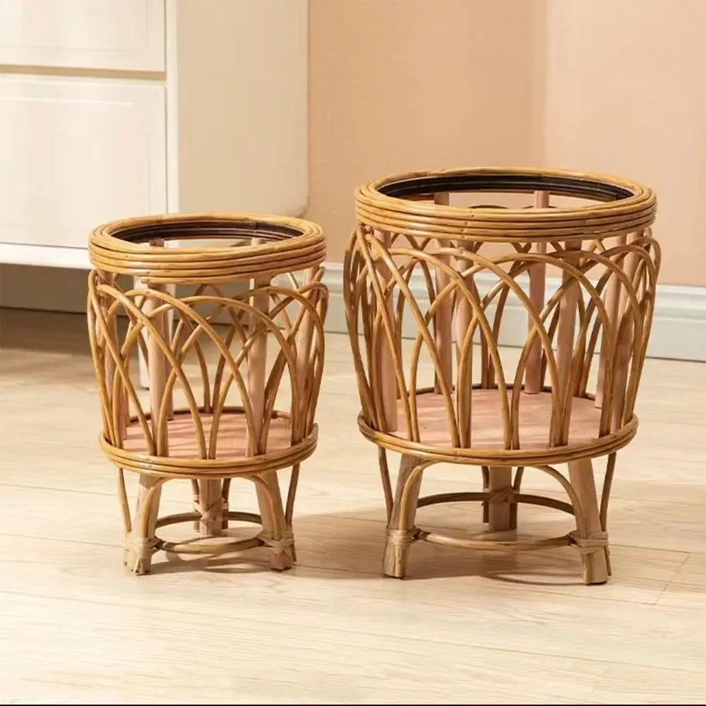 cache pot tressé rustique bohème naturel grande petite fleur verte support plante maison jardin