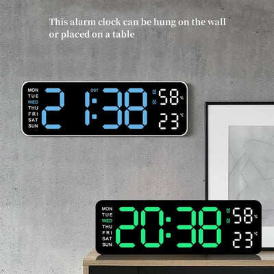 Horloge murale numérique LED 9 pouces blanche