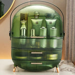 boîte rangement cosmétique moderne noir vert élégante deux étages poignées skincare makeup caddy