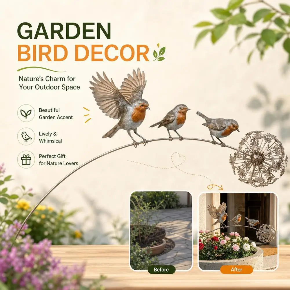 stake jardin moderne oiseaux vol motif pissenlit gris orange brun vert naturelextérieur