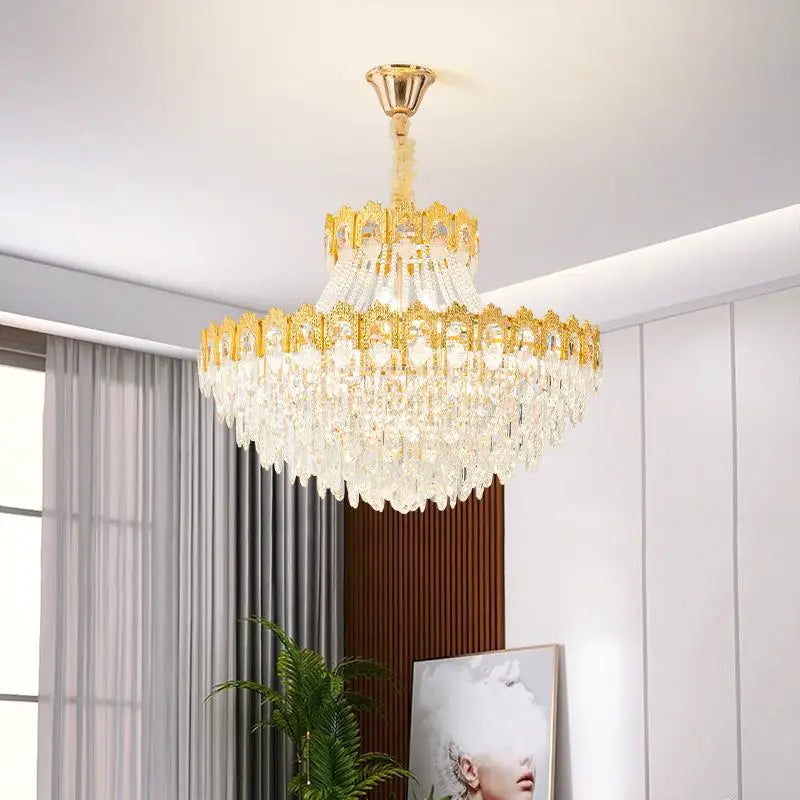 lustre cristal doré strass acier inoxydable moderne salon haute luminosité led