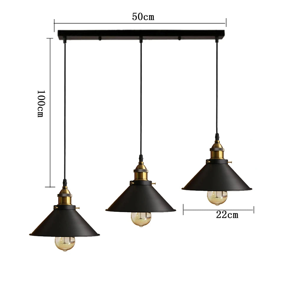 Suspension lumineuse industrielle noir doré mat éclairage Edison E27 salon chambrehôtel