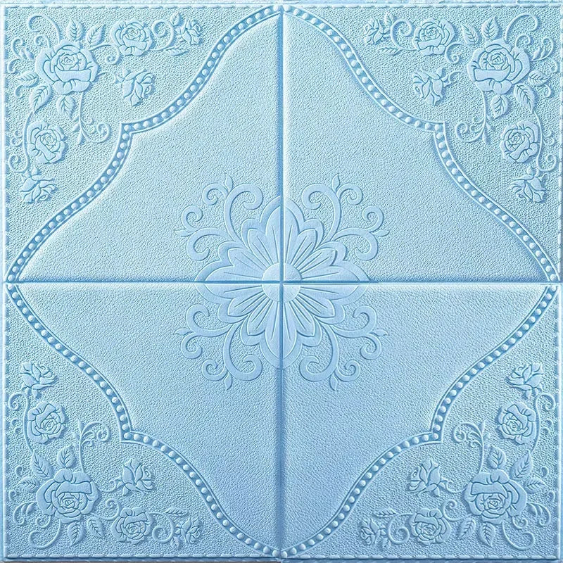 panneau décoratif mural blanc floral relief classique adhésif 70cm 70cm