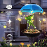statue grenouille parapluie abreuvoir oiseaux deco jardin lumiere solaire vert bleu moderneextérieur fantaisiste led