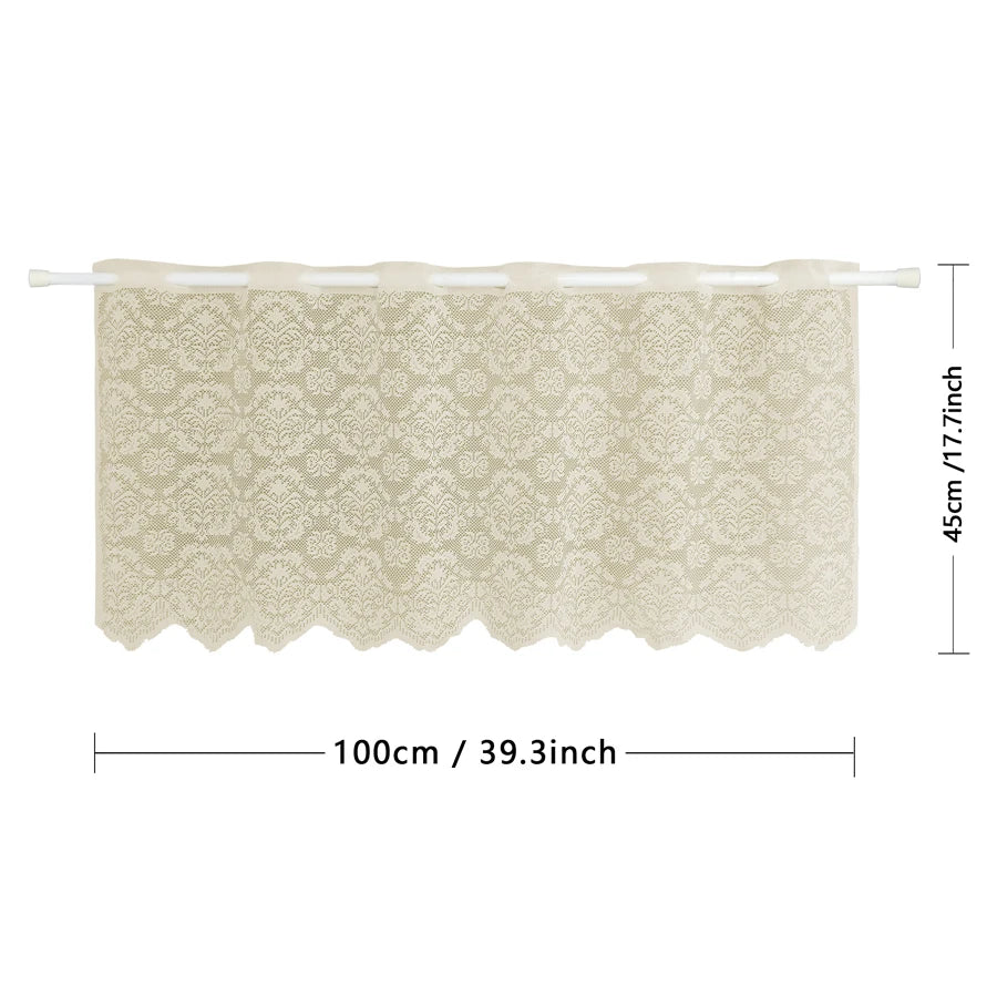 rideau pastoral dentelle florale transparent beige clair bord festonné décoration fenêtre maison
