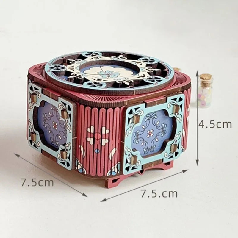 boîte bijoux bois ornements floraux rouge bleu doré artisanale moderne