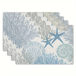 serviettes table modernes abstraites bleu gris beige doré marbré corail étoiles mer lin opaques