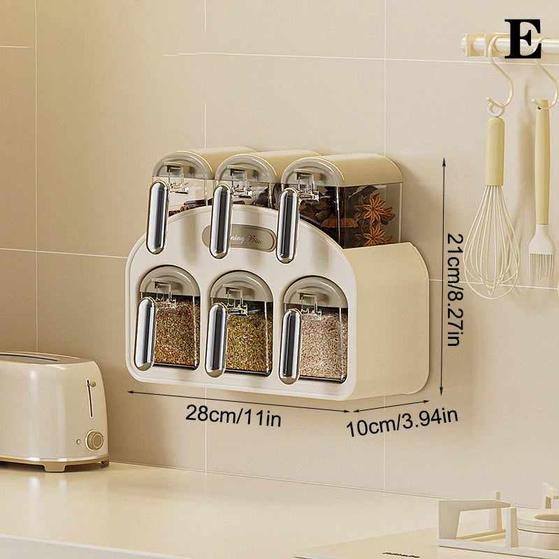 boîtes épices murales transparentes moderne adhésif poignées couvercles rangement condiments humide resistant