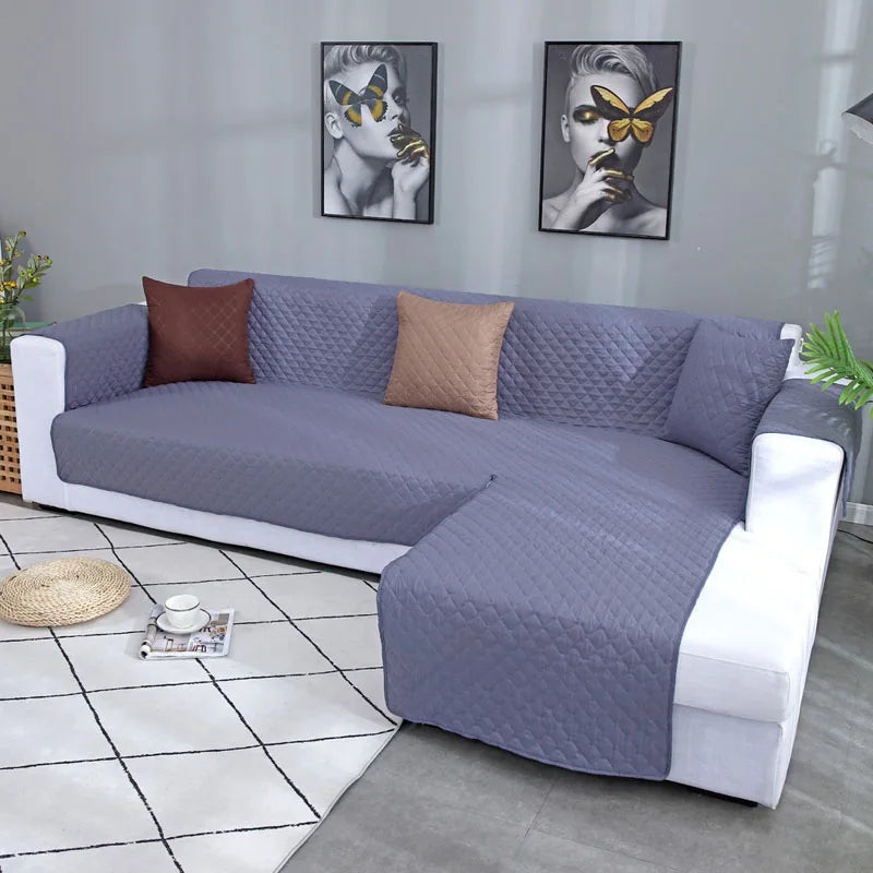 housse canapé angle tissu quilté oreillers salon moderne gris