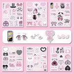 sticker kawaii pixel art rose blanc noir adhésif dessins animés coeurs chats 103pcs