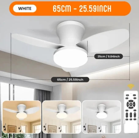 ventilateur blanc lampe intégrée moderne télécommande vitesses led reversible