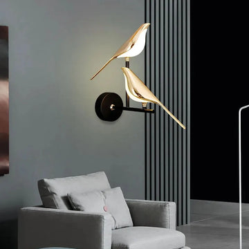 lampe murale oiseau stylisé moderne or noir blanc