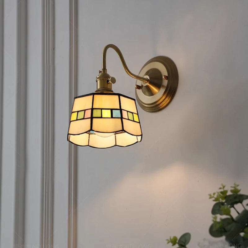 lampe suspension tiffany géométrique transparente couleurs variées triangles cercles vintage