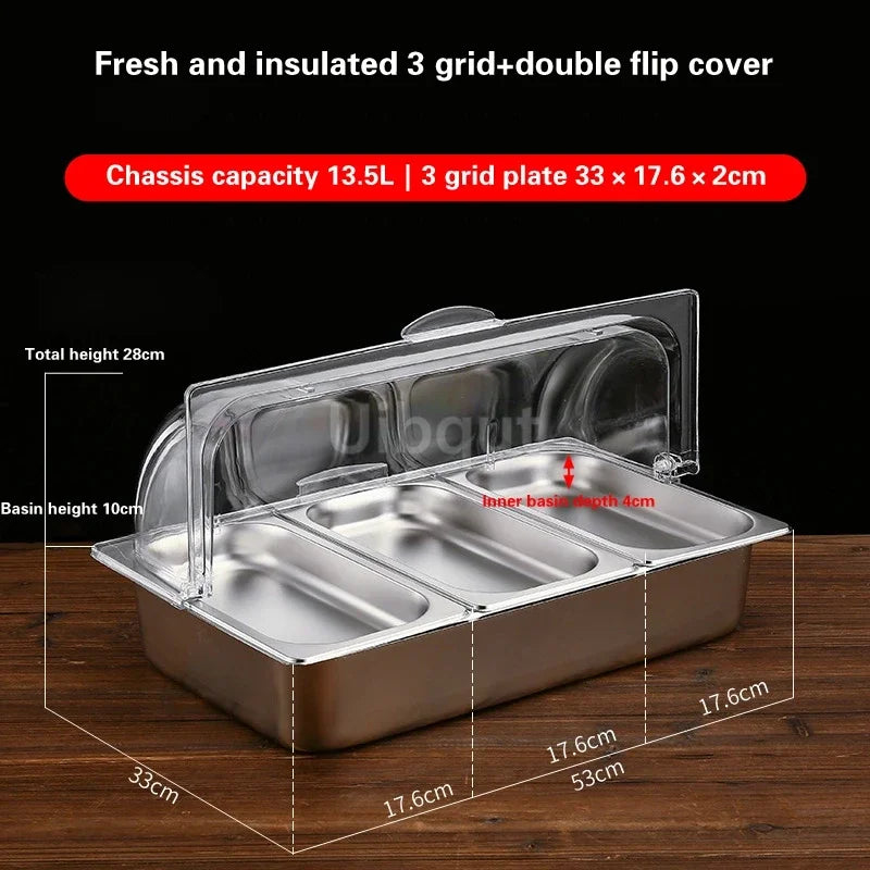bac alimentaire acier inoxydable couvercle transparent poignée buffet cuisine moderne