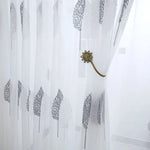 rideau tulle feuilles stylisées blanc gris moderne fenêtre 100cm 200cm clips